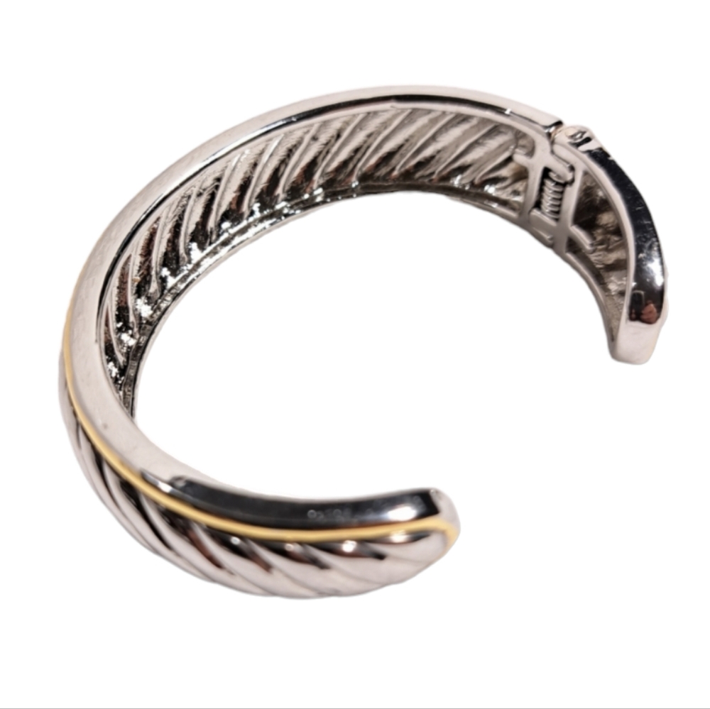 Silver & Gold Tone Style Cable Women's Open Cuff Bracelet - Picture 8 of 16